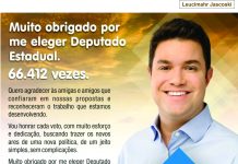 Muito obrigado por me eleger Deputado Estadual