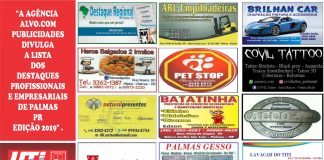 “A AGÊNCIA ALVO.COM PUBLICIDADES DIVULGA A LISTA DOS DESTAQUES PROFISSIONAIS E EMPRESARIAIS DE PALMAS PR EDIÇÃO 2019” .