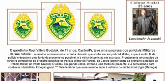 O garotinho Raul Villela Budziak, de 11 anos, Castro/Pr, teve uma surpresa dos policiais Militares da sua cidade