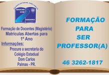COLÉGIO ESTADUAL DOM CARLOS – Matrículas abertas para o 1° ano do Curso de Formação de Docentes (MAGISTÉRIO)