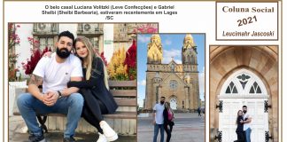 O belo casal Luciana Volitzki (Leve Confecções) e Gabriel Shelbi (Shelbi Barbearia)