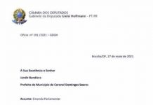 Governo domingosoarense consegue emenda com deputada Gleisi Hoffmann (PT)