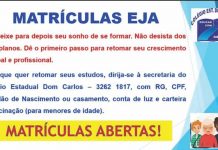 EJA – Educação de Jovens e Adultos Matrículas abertas no Colégio Estadual Dom Carlos