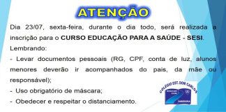 Parceria entre Colégio Estadual Dom Carlos e SESI oportuniza curso de Educação para a Saúde aos alunos com faixa etária entre 14 e 17 anos
