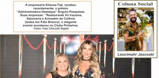 A empresaria Klianes Faé, recebeu recentemente, o prêmio ‘’Administradora Destaque’’ Ângulo Pesquisas