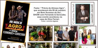 Festa / ‘’Prévia do Almoço Agro’’, que acontecerá dia 09 de outubro em Bom Sucesso do Sul…