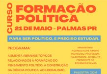 INSCRIÇÕES ABERTAS PARA O CURSO DE FORMAÇÃO POLÍTICA EM PALMAS