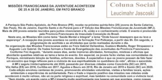 MISSÕES FRANCISCANAS DA JUVENTUDE ACONTECEM DE 25 A 28 DE JANEIRO, EM PATO BRANCO