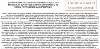 JOVENS FRANCISCANOS ENCERRAM 8ª EDIÇÃO DAS MISSÕES DA JUVENTUDE COM O COMPROMISSO DE SEREM PORTADORES DA ESPERANÇA!