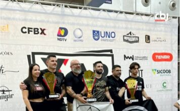 A equipe Gracie Barra de Palmas, sul do Paraná, liderada pelo professor Diego Bussolaro, foi destaque no Xap Games 2026
