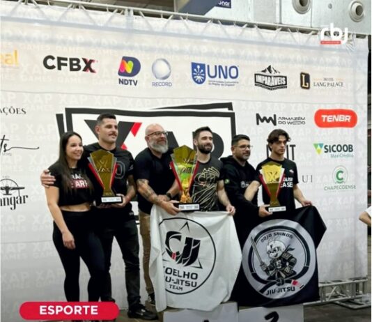 A equipe Gracie Barra de Palmas, sul do Paraná, liderada pelo professor Diego Bussolaro, foi destaque no Xap Games 2026